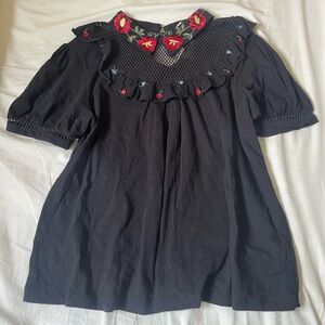 NWT ANTHROPOLOGIE RANNA GILL collar mesh puff sleeve embroidered shirt large